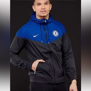 NIKE Tech Fleece Men's Blue and Black Chelsea Windbreaker Jacket with Hoodie